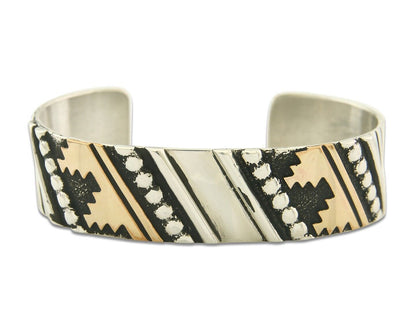Navajo Bracelet Gold & 925 Silver Handmade 16 mm Wide Signed Thomas Singer C80s