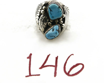 Navajo Ring .925 Silver Handmade Sleeping Beauty Turquoise Native American C.80s