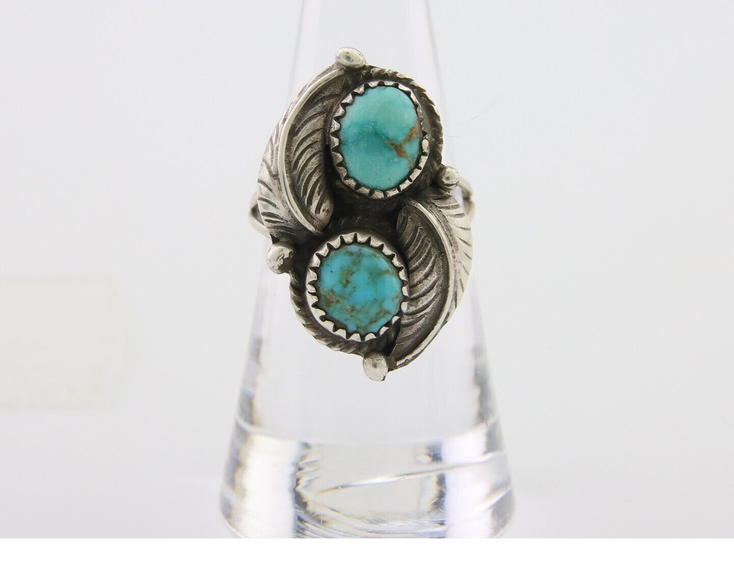 Navajo Ring 925 Silver Natural Turquoise Artist Signed MC C.80's Size 7.0