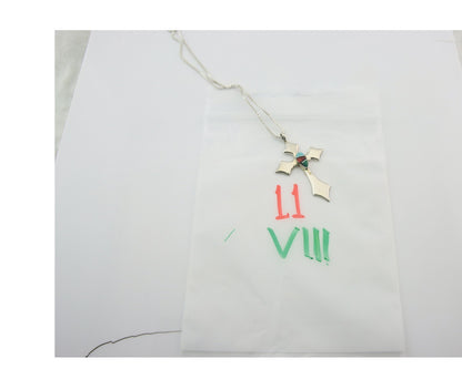 Navajo Cross Necklace Sterling Silver Authentic Natural Gemstones Signed M