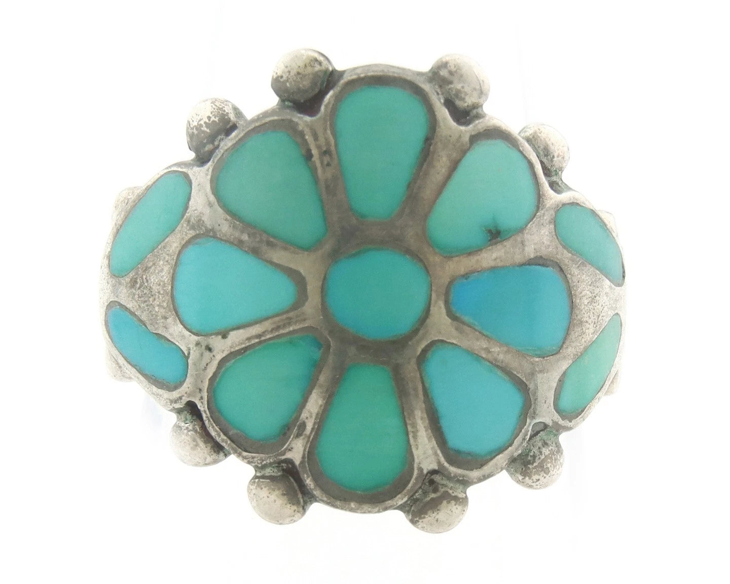 Native American Ring Sterling Silver Natural Turquoise Signed Size 7.75
