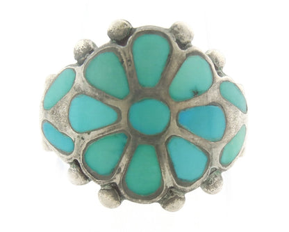 Native American Ring Sterling Silver Natural Turquoise Signed Size 7.75