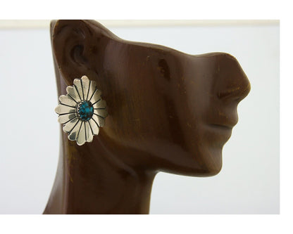 Navajo Bracelet 925 Silver Concho Hand Stamped Turquoise Native Artist C.80's