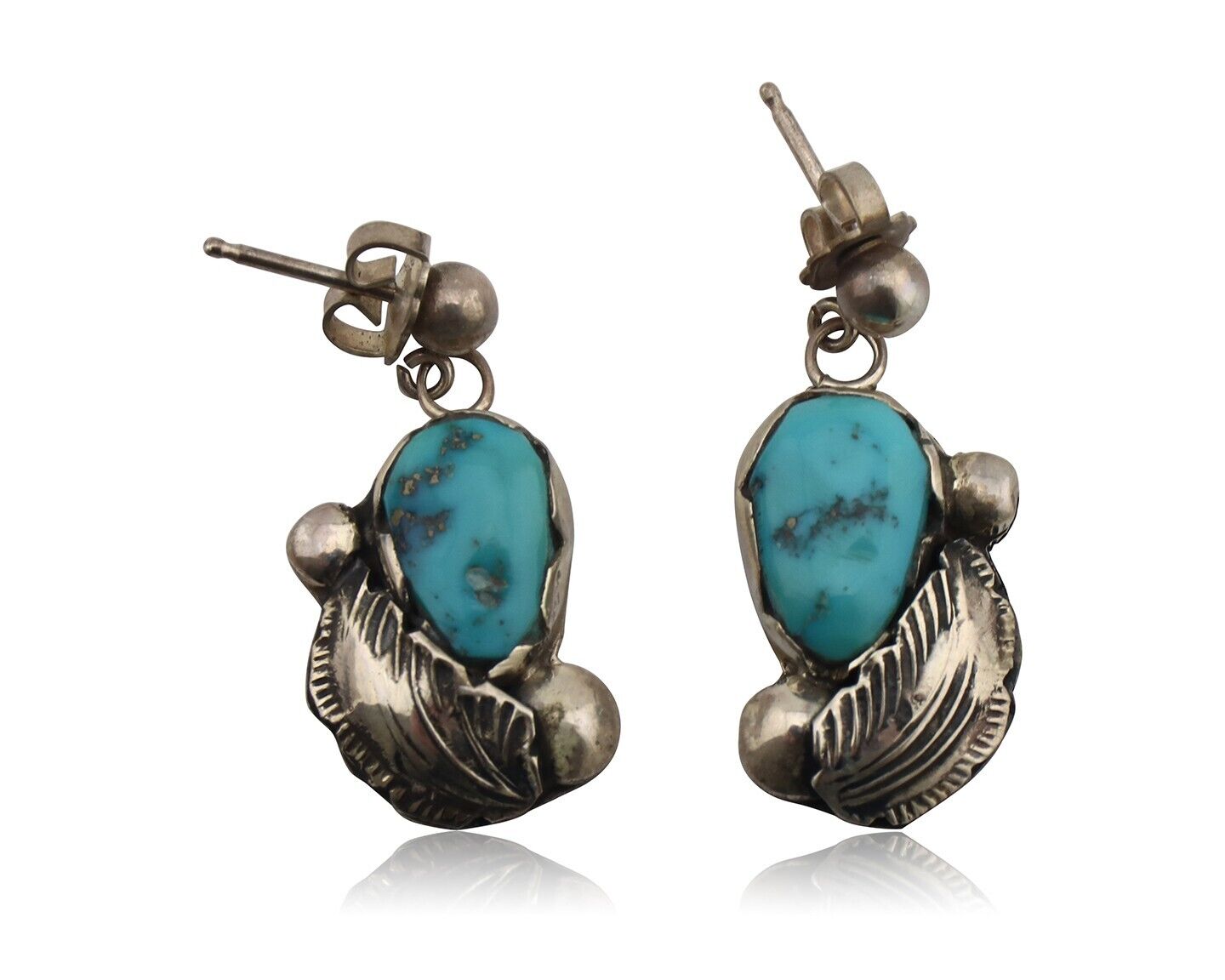 Zuni Dangle Handmade Earrings 925 Silver Blue Turquoise Native Artist C.80's