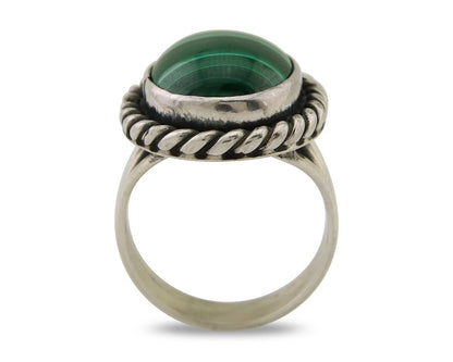 Navajo Ring 925 Silver Natural Malachite Native American Artist C.80's