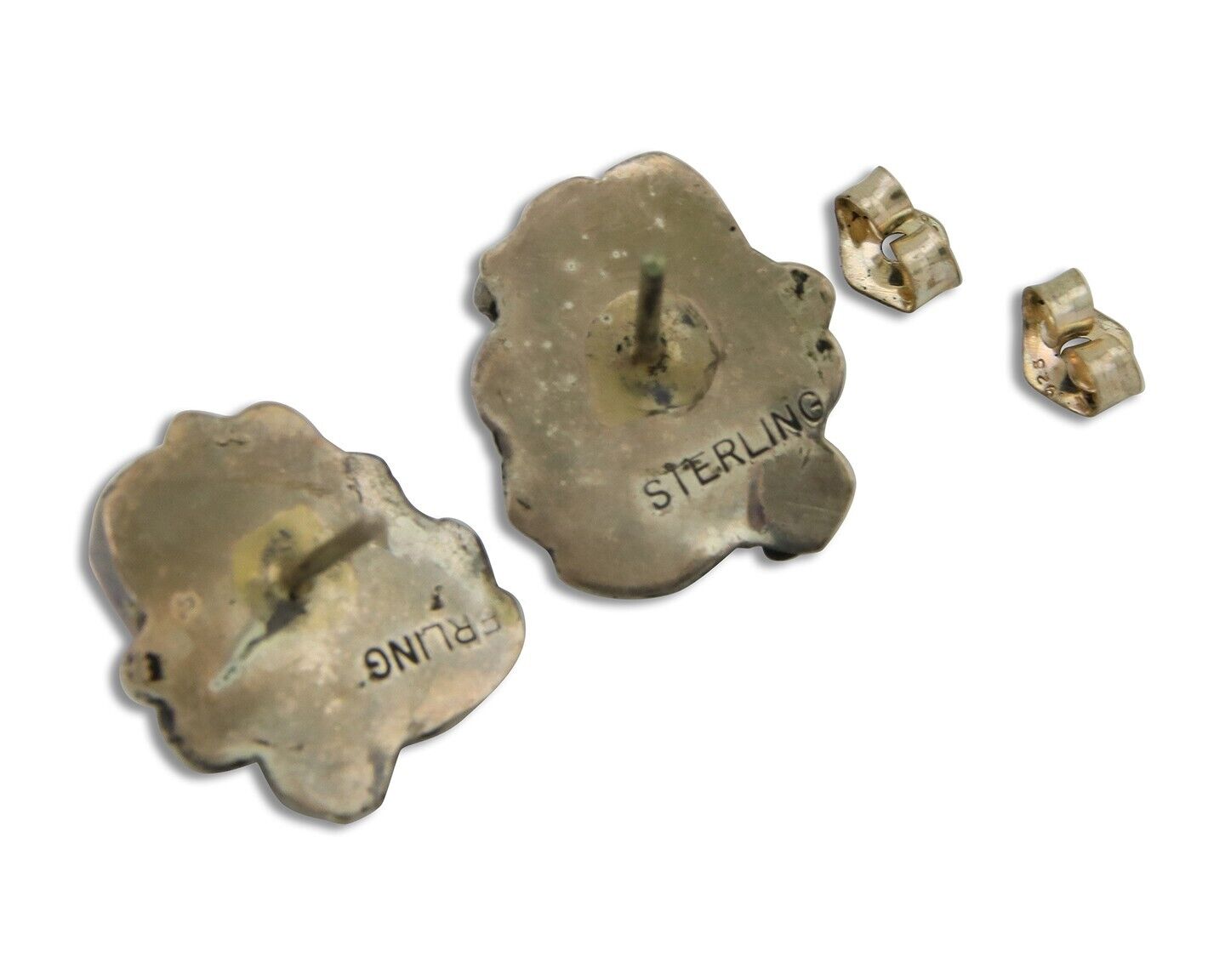 Navajo Earrings 925 Silver Natural Red Coral Native American Artist C.80's