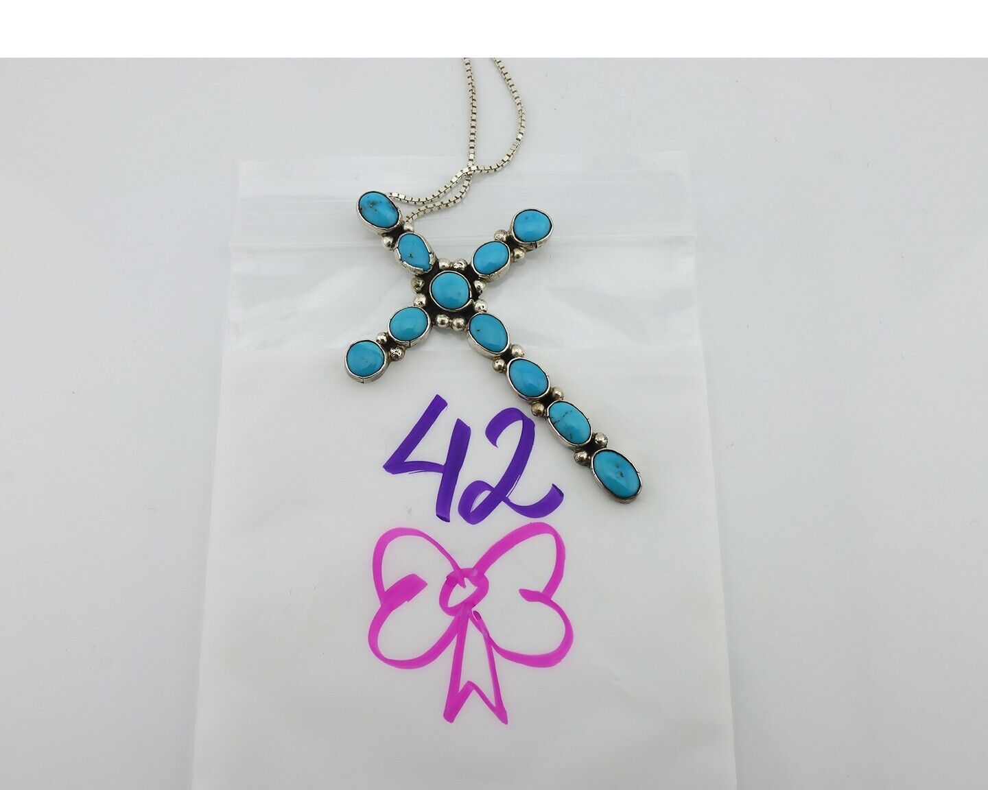 Zuni Necklace 925 Silver Spiderweb Turquoise Native American Artist C.80's
