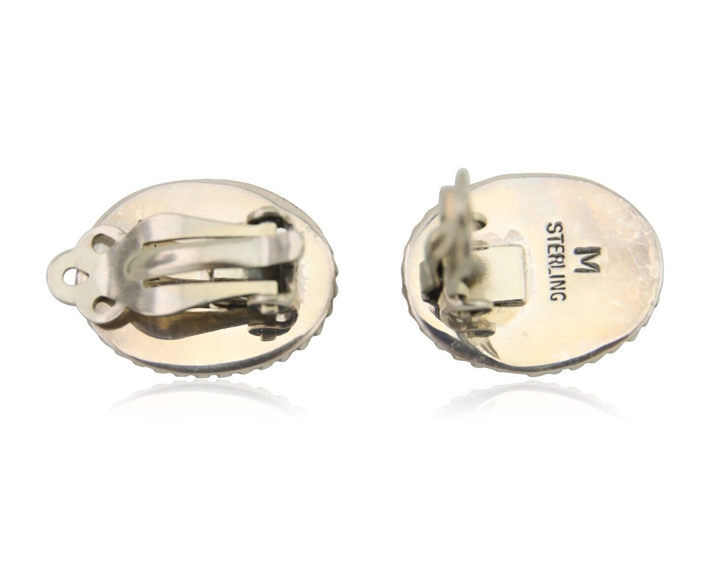 Navajo Stud Earrings 925 Silver Natural Turquoise Artist Signed M C.80's