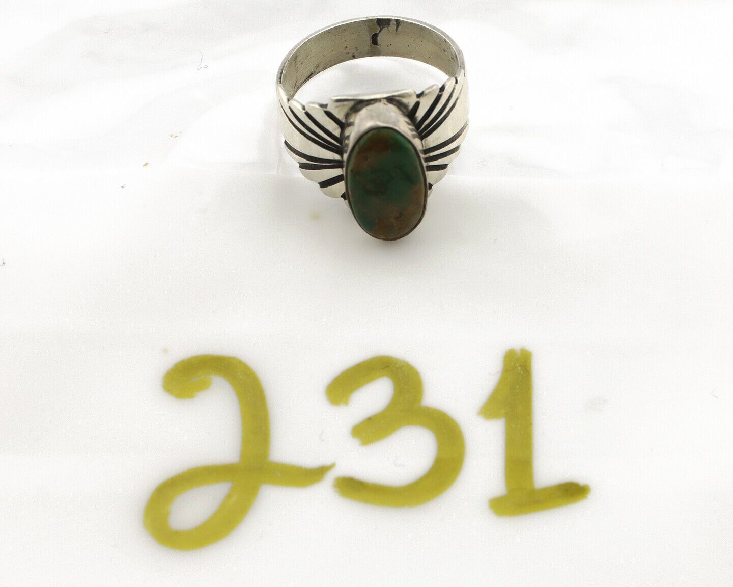 Navajo Ring .925 Silver Green Manassas Turquoise Artist Signed Apache C.80's