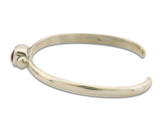 Navajo Bracelet .925 Silver Natural Red Coral Cuff Native American Artist C.80's