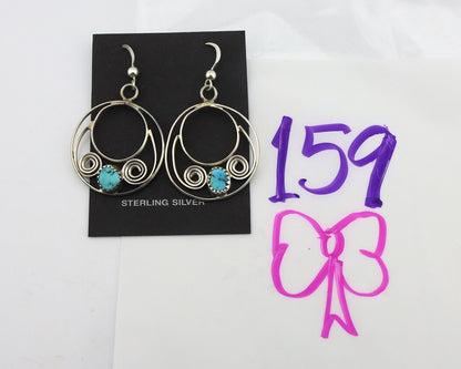 Navajo Dangle Handmade Earrings 925 Silver Blue Turquoise Native Artist C.80's