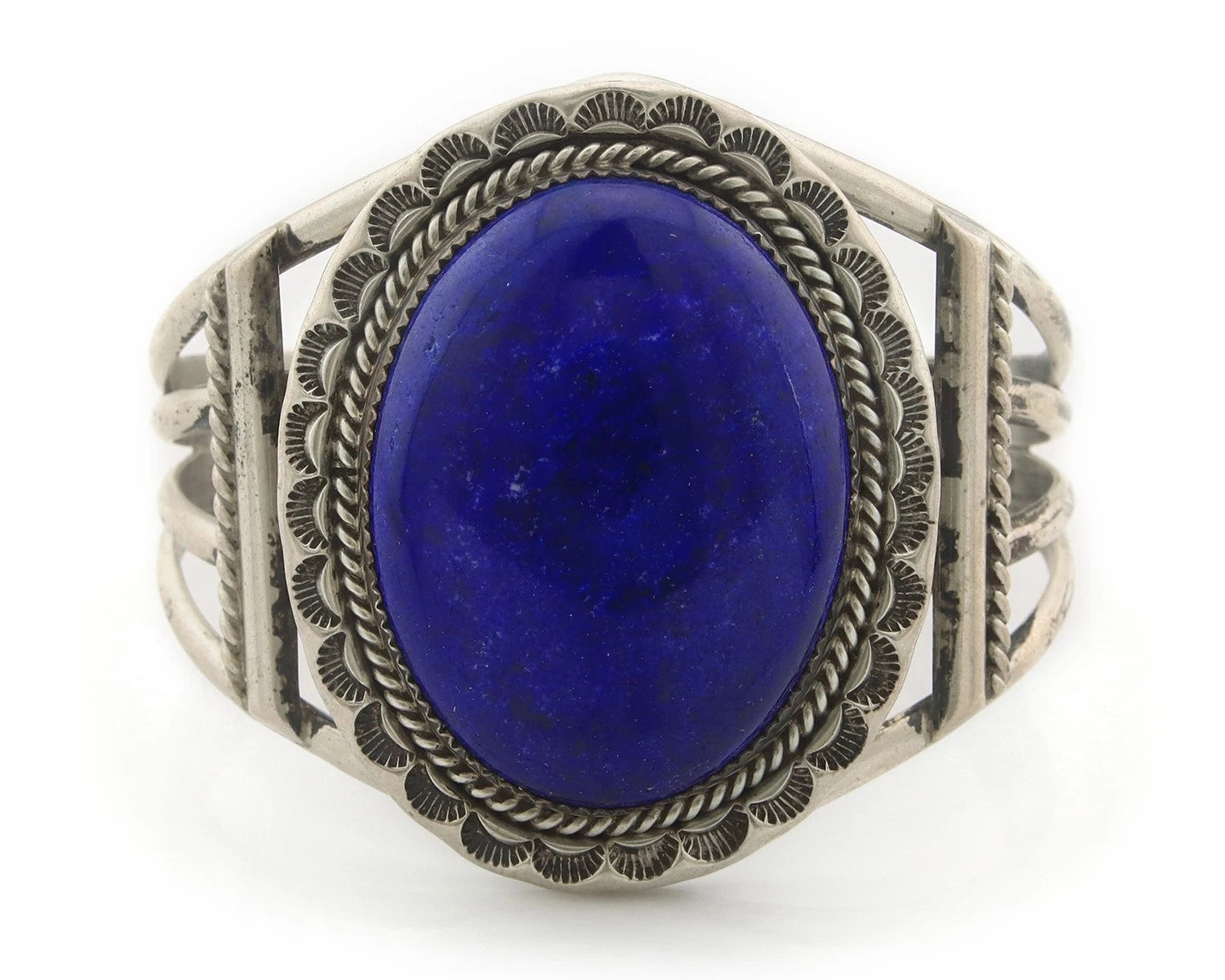 Navajo Cuff Bracelet Sterling Silver Natural Lapis Vintage Signed J Nelson