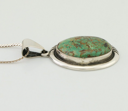 Navajo Pendant 925 Silver Kingman Turquoise Signed Sun Rise C.90's