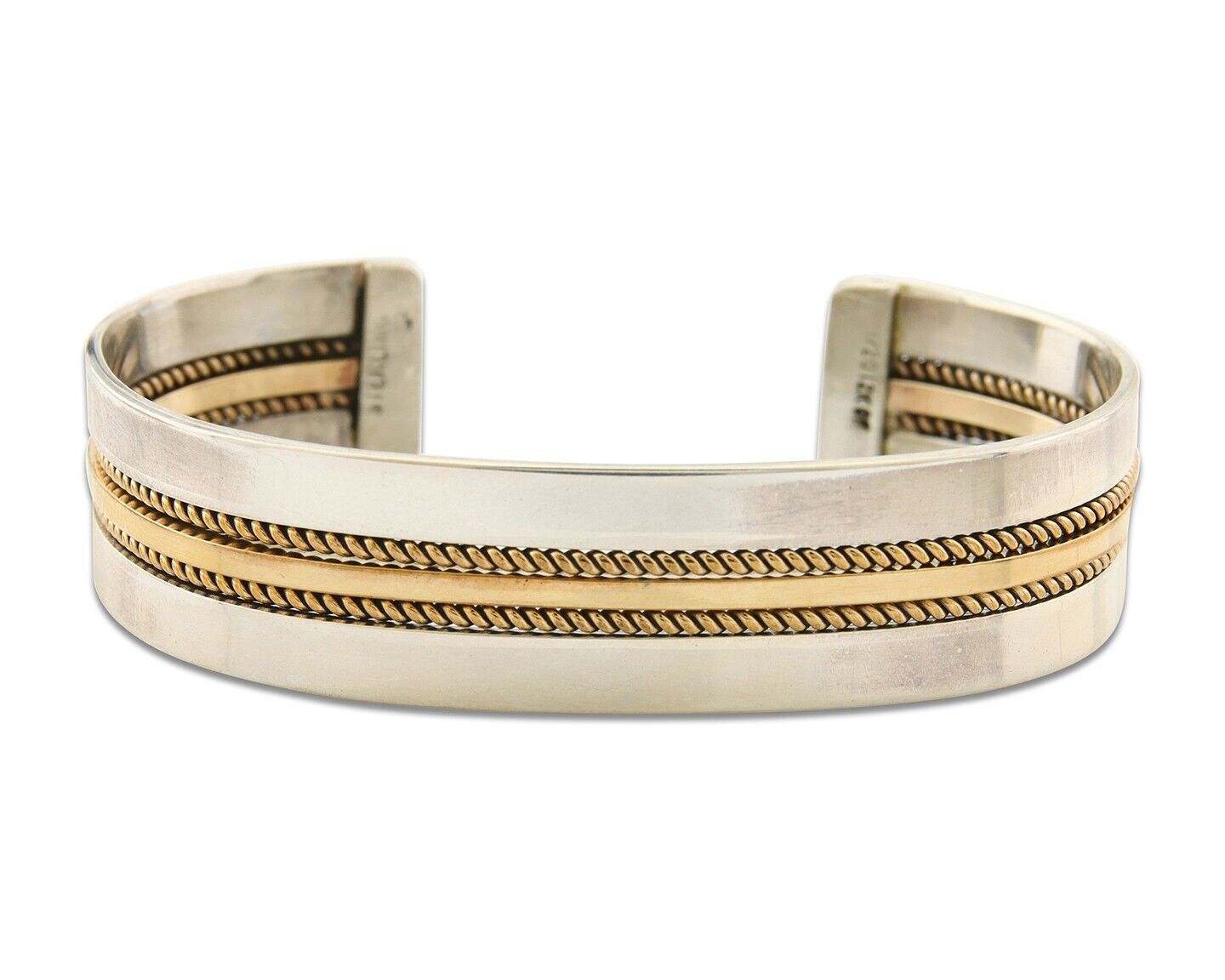 Navajo Bracelet 925 Silver Native American Handmade Yellow Gold Plated Cuff C80s