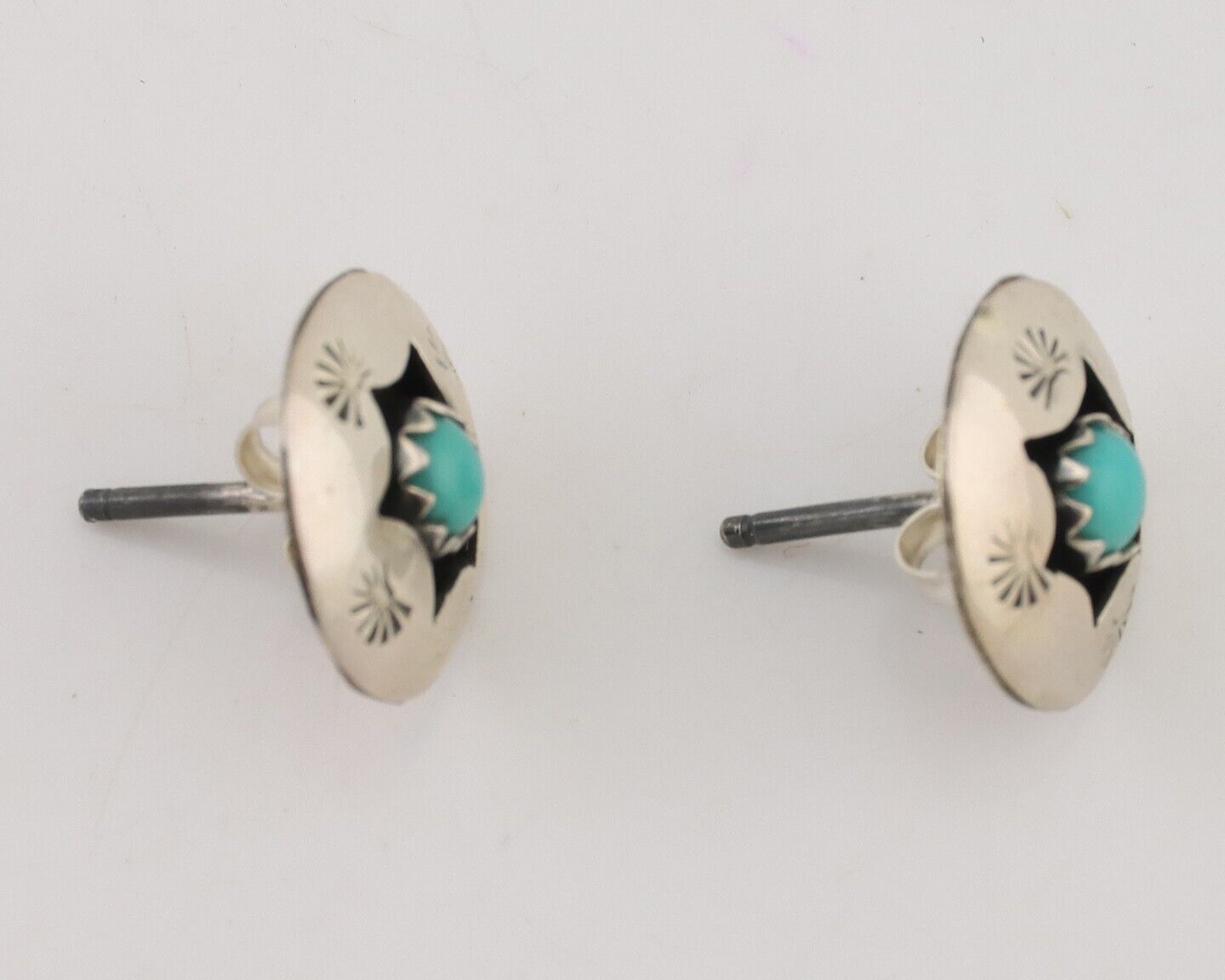 Navajo Handmade Earrings 925 Silver Natural Turquoise Native Artist C.80's