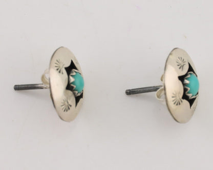 Navajo Handmade Earrings 925 Silver Natural Turquoise Native Artist C.80's