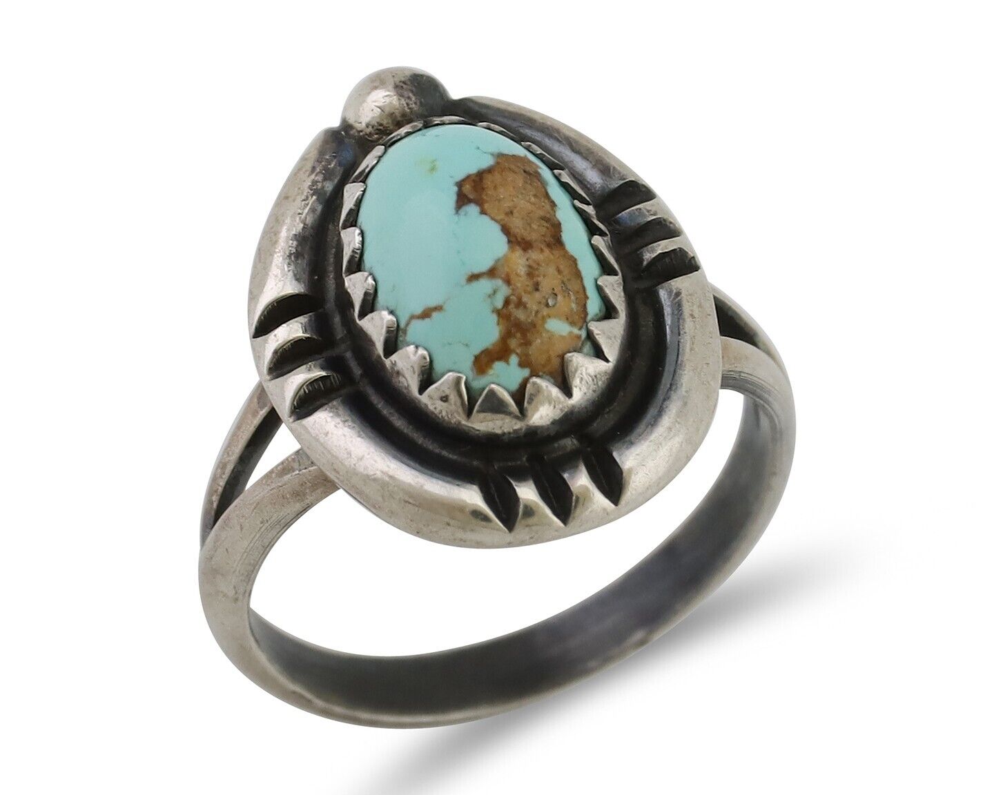 Navajo Ring 925 Silver Kingman Turquoise Native American Artist C.80's