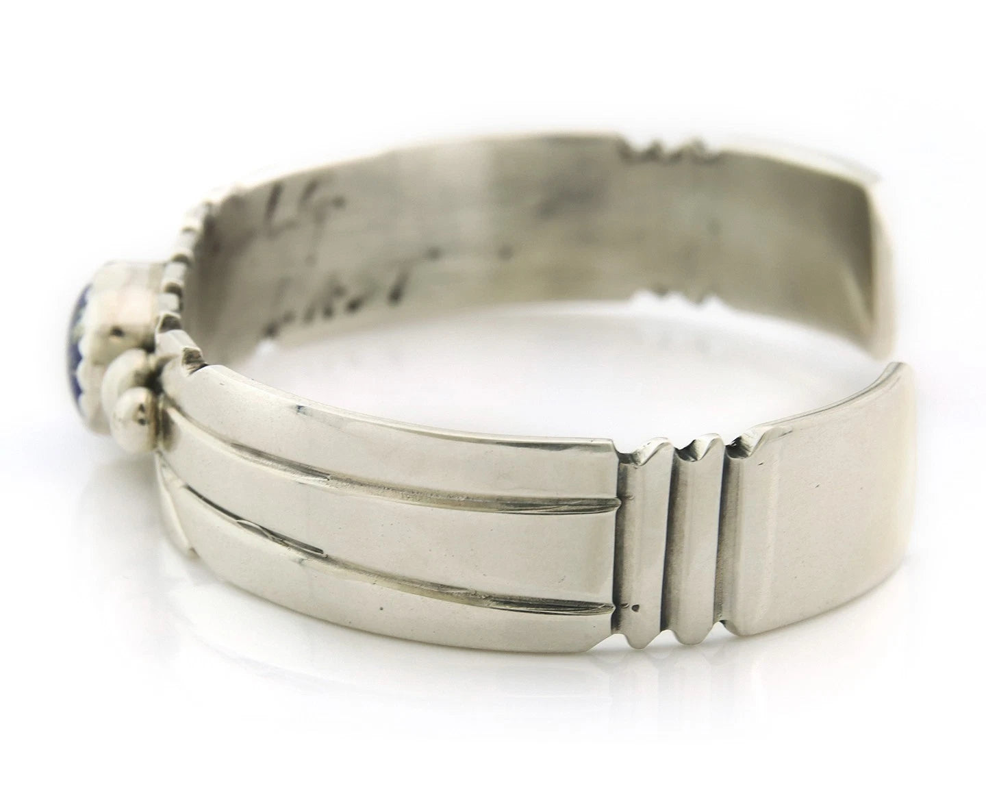 Navajo Cuff Bracelet Sterling Silver Natural Lapis Signed Gene Nataan Vintage