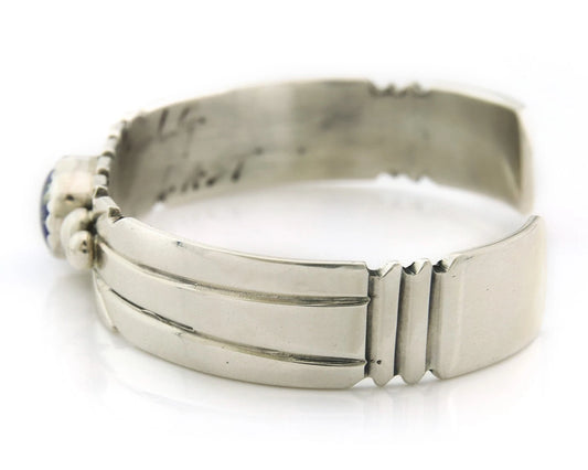 Navajo Cuff Bracelet Sterling Silver Natural Lapis Signed Gene Nataan Vintage