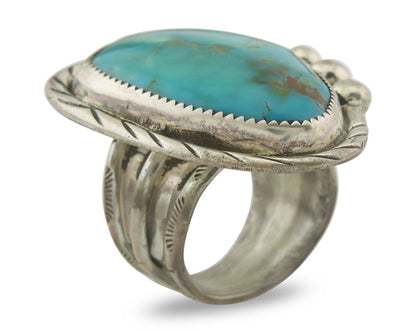 Vintage Navajo Ring 925 Sterling Turquoise Signed Richard Hoskie Size 10.75