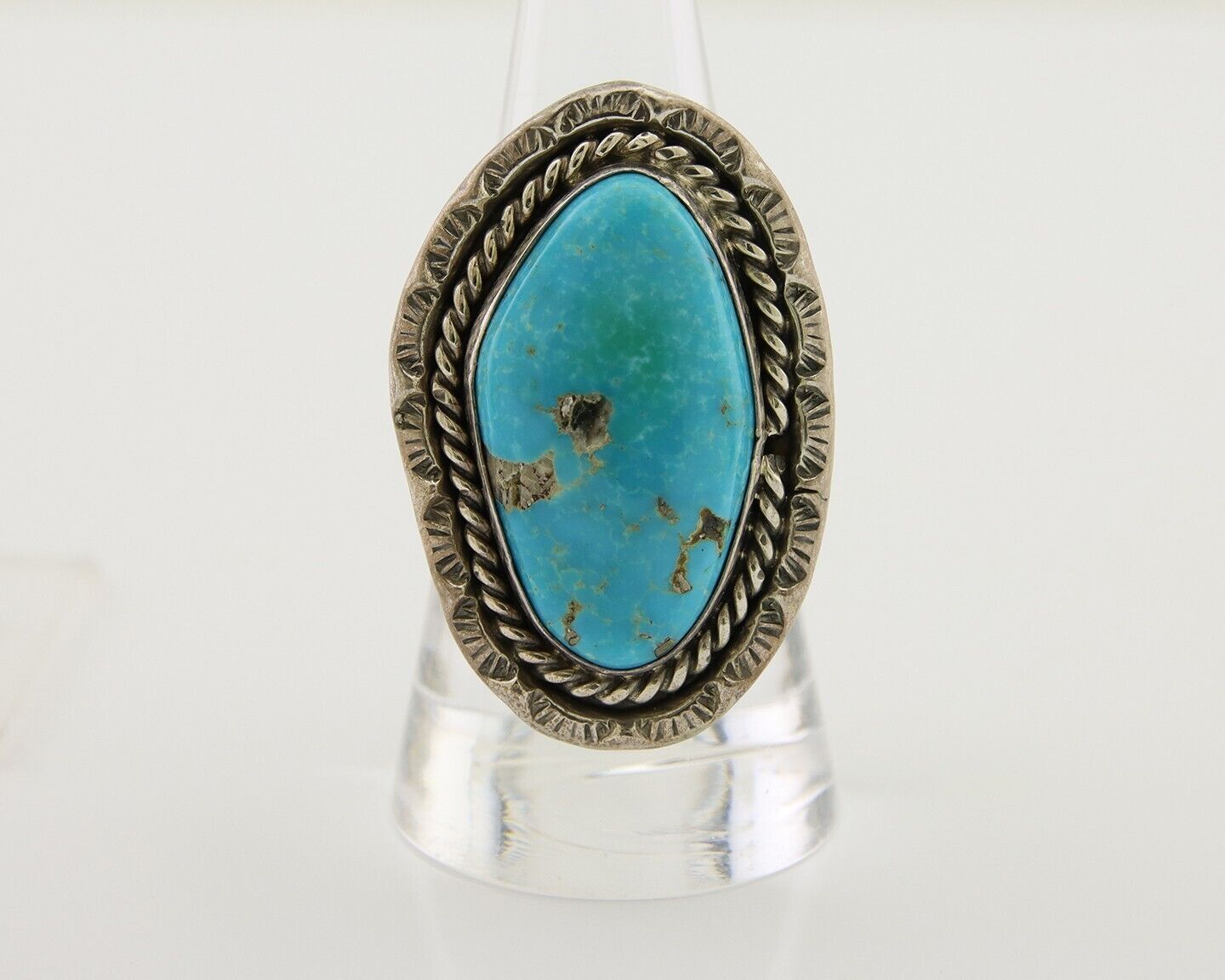 Navajo Ring .925 Silver Blue Turquoise Artist Signed HM C.80's