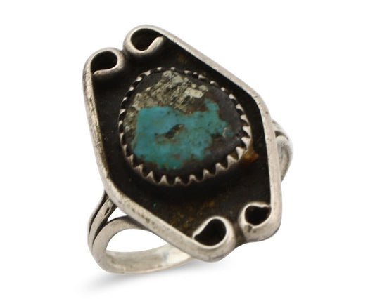 Navajo Ring 925 Silver Blue Turquoise & Pyrite Native American Artist C.80's