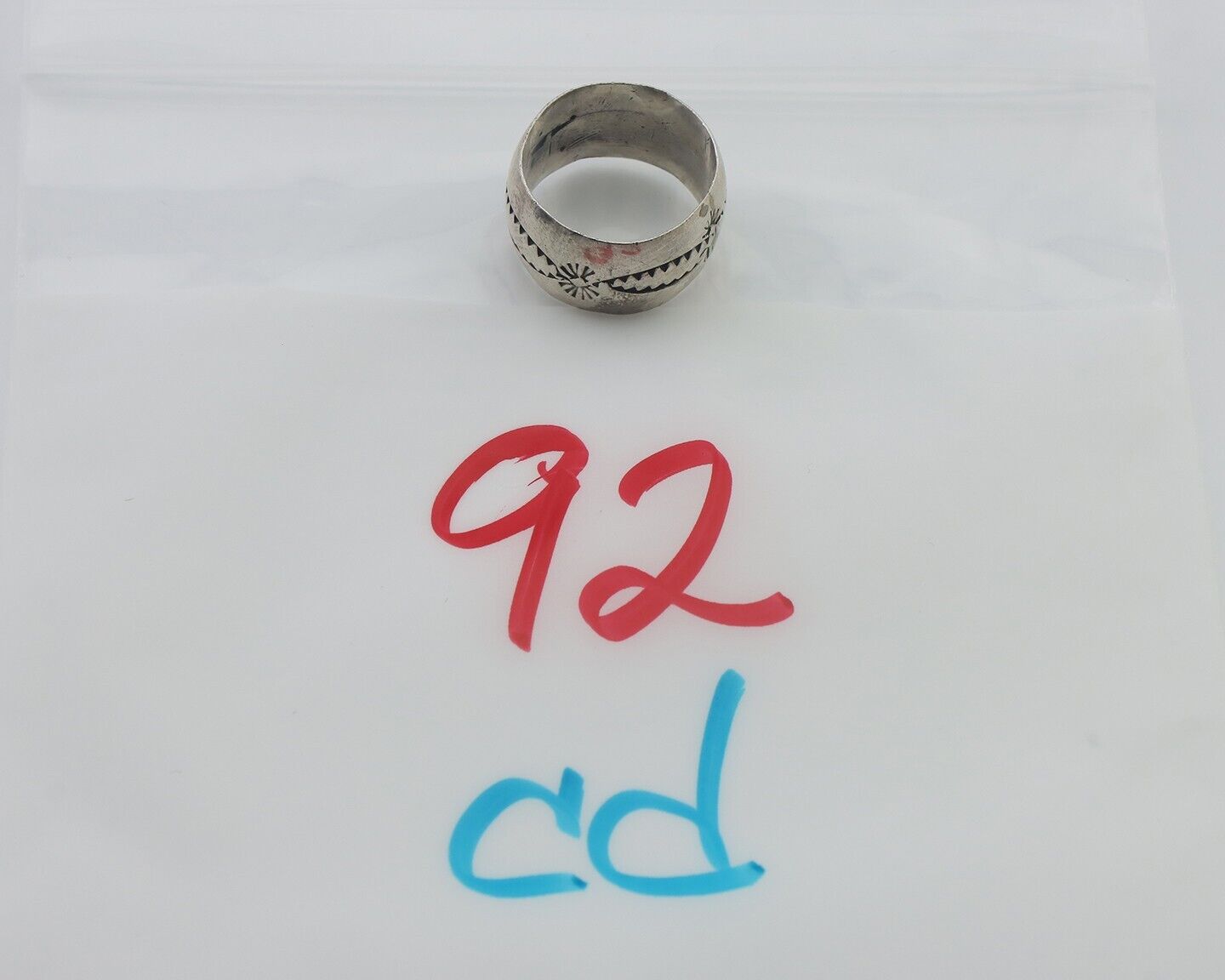 Navajo Hand Stamped Band 925 Silver 11 mm Native Artist Size 5.5 C.80's
