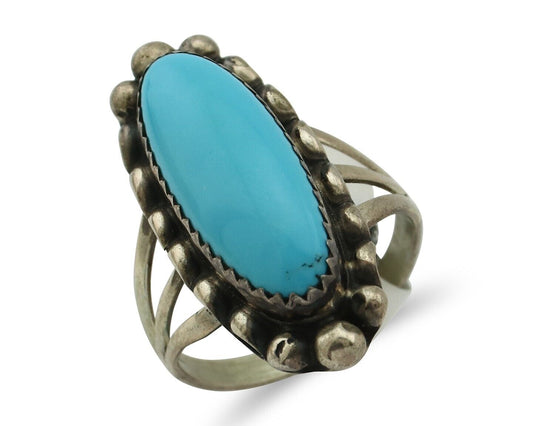 Navajo Ring .925 Silver Sleeping Beauty Turquoise Native American Artist C.80's