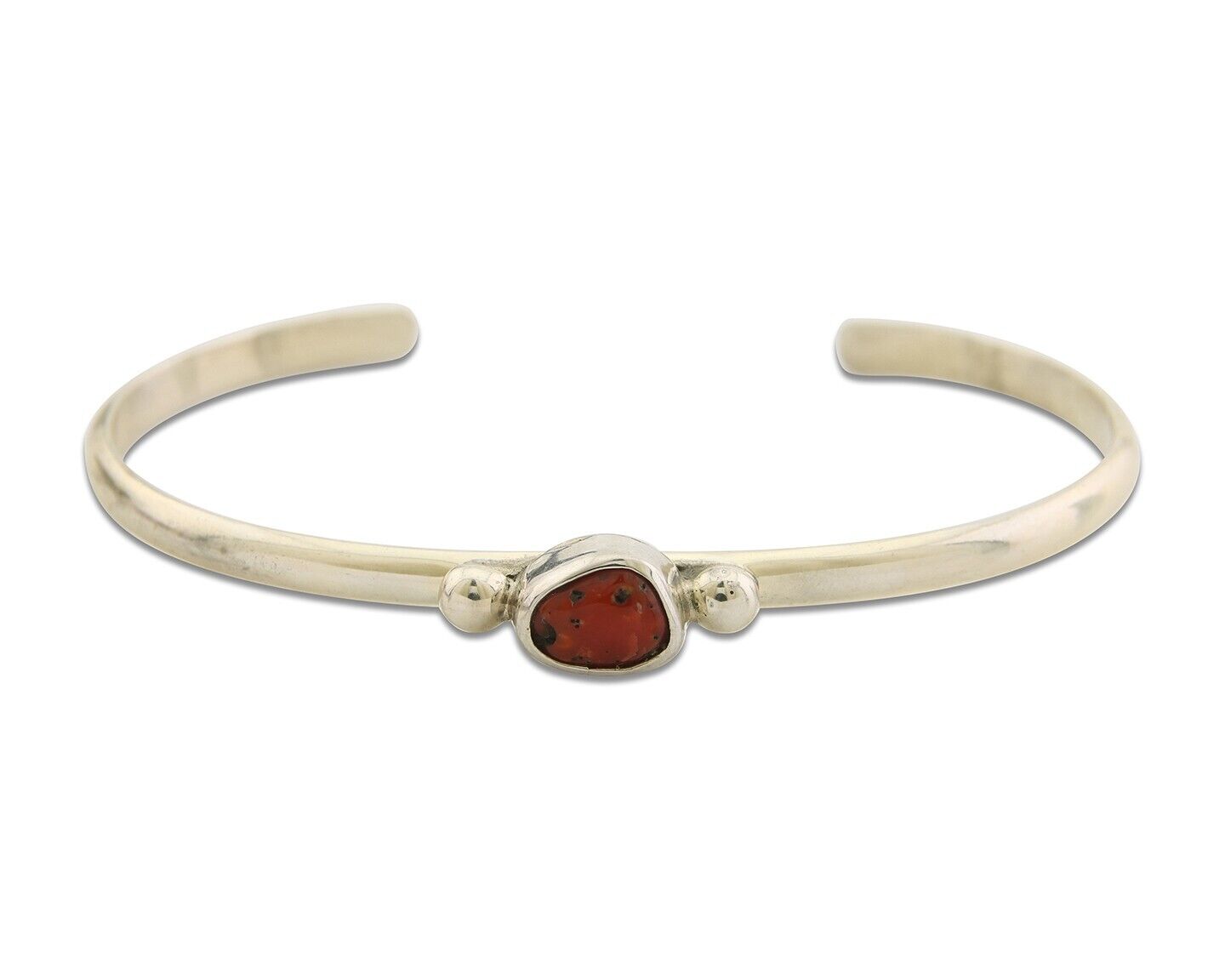 Navajo Bracelet .925 Silver Natural Red Coral Cuff Native American Artist C.80's