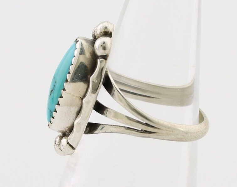 Navajo Ring 925 Silver Sleeping Beauty Turquoise Artist Signed SC C.80's