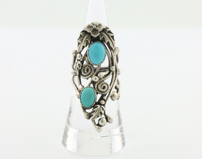 Navajo Ring 925 Silver Sleeping Beauty Turquoise Artist Signed C.80's
