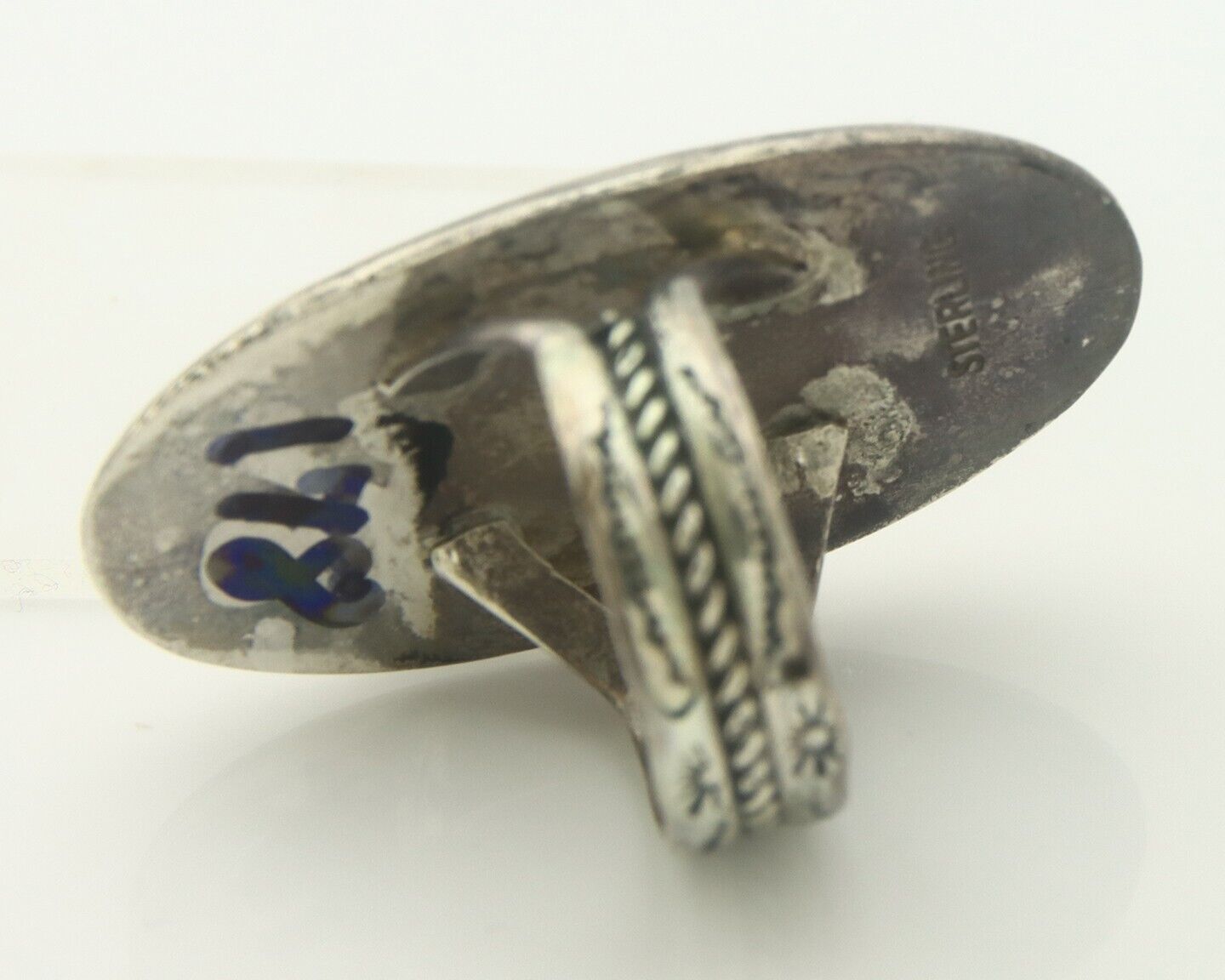 Navajo Ring 925 Sterling Turquoise Handmade Native Artist C.80's Size 8.0