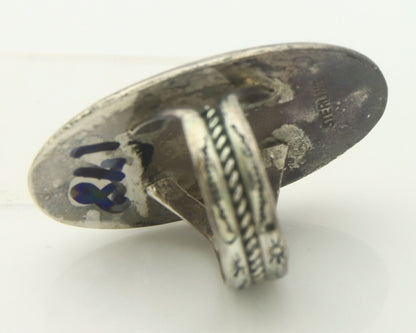 Navajo Ring 925 Sterling Turquoise Handmade Native Artist C.80's Size 8.0