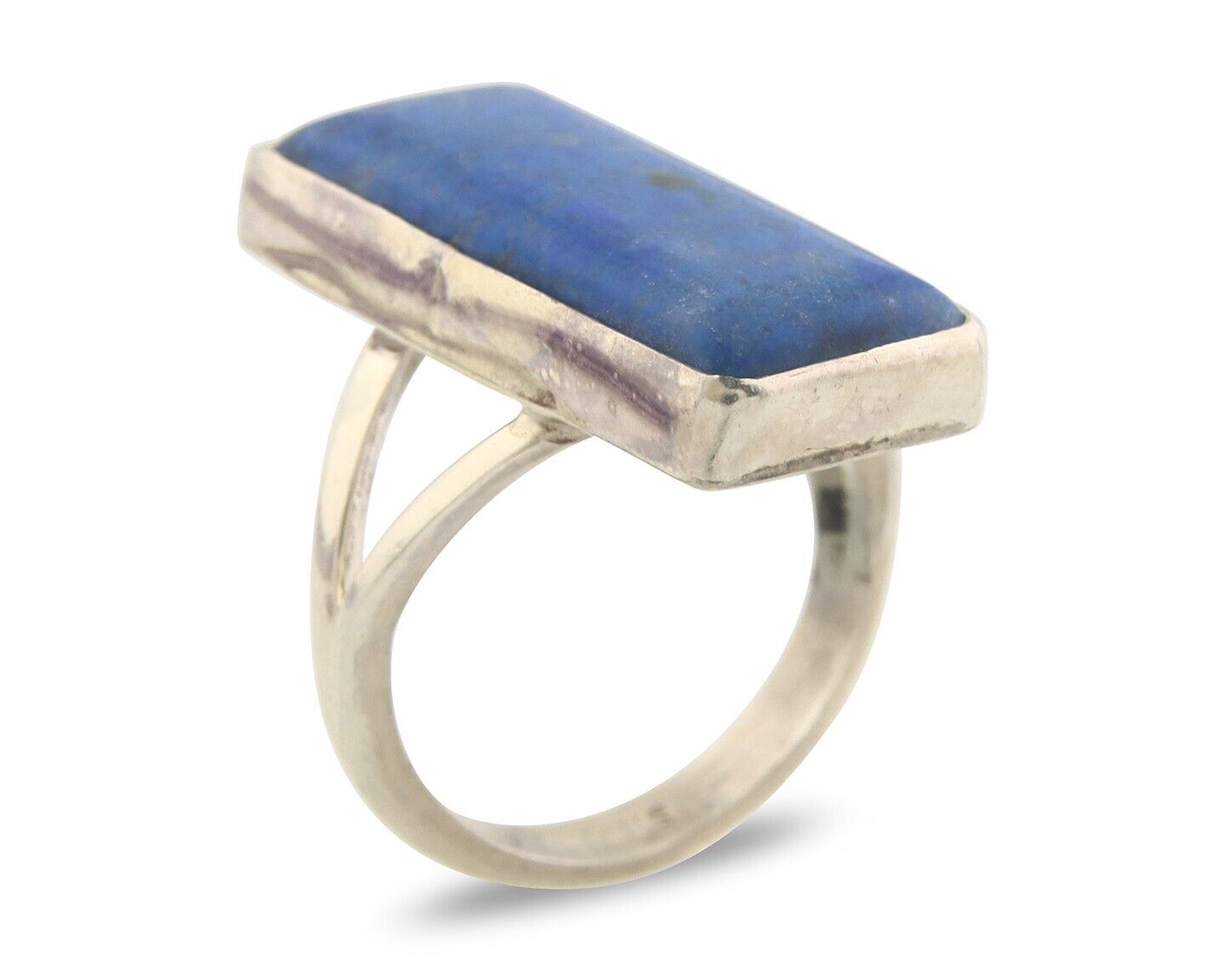 Navajo Ring 925 Sterling Lapis Handmade Native Artist C.80's Size 7.0