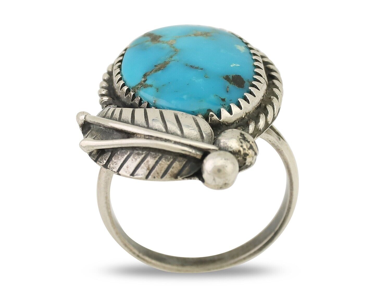 Navajo Ring 925 Silver Natural Kingman Turquoise Native American Artist C.80's