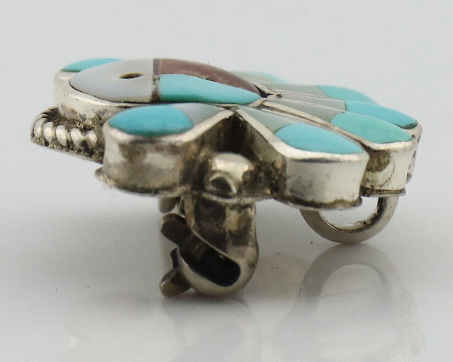 Zuni Pin Pendant .925 Silver Natural Gemstone Native American Artist C.80's