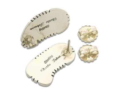 Navajo Earrings 925 Silver Natural Coral Artist Signed Charles Johnson C.80's