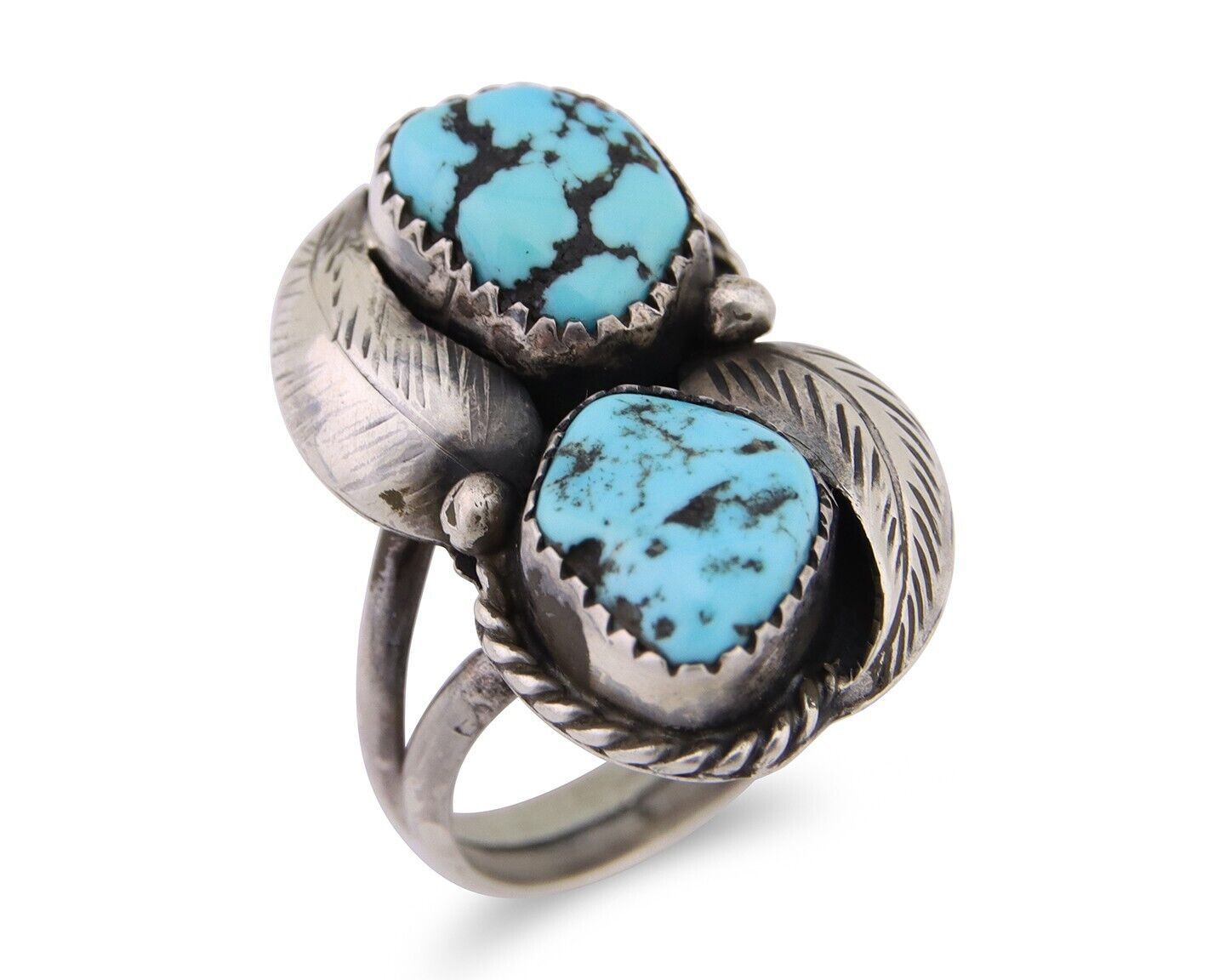 Navajo Ring 925 Silver Natural Blue Turquoise Native American Artist C.80's