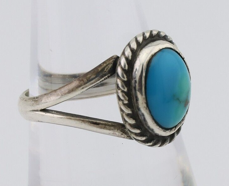 Navajo Ring 925 Silver Kingman Turquoise Native American Artist C.80's