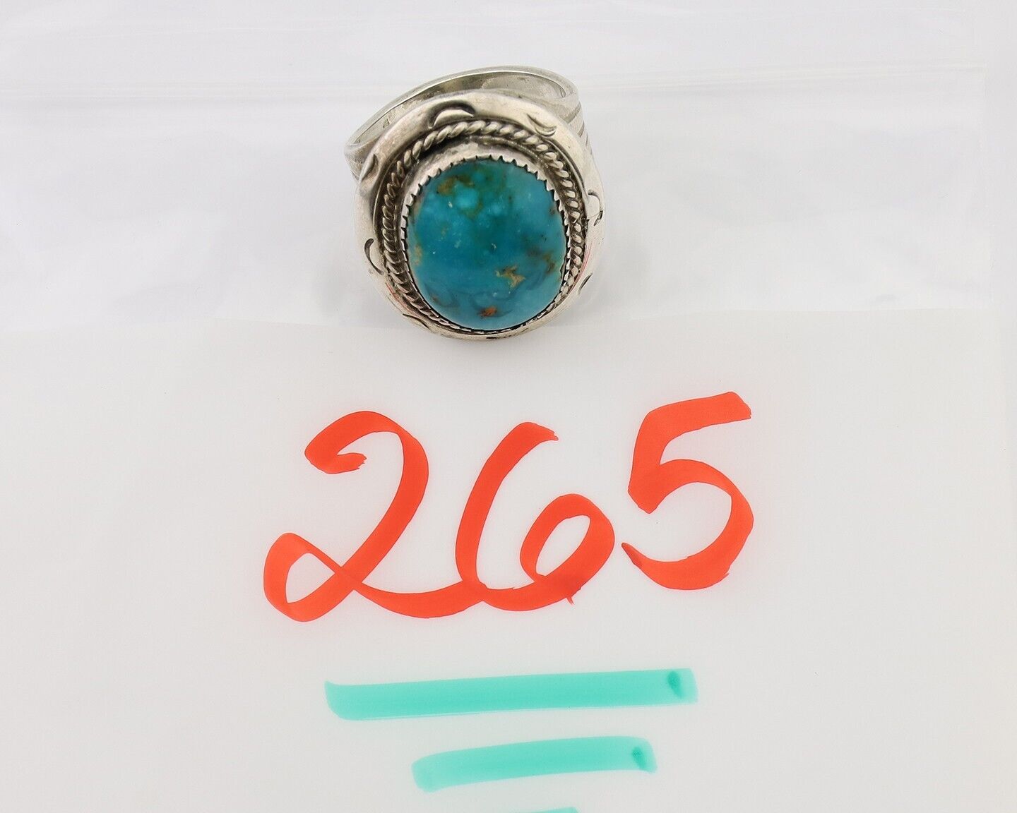 Navajo Ring 925 Silver Kingman Turquoise Artist Signed JMC C.80's