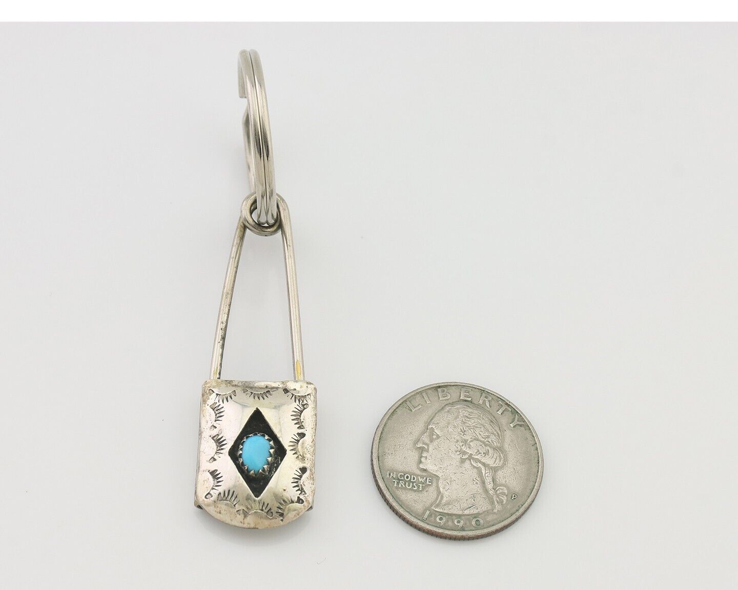 Navajo Hand Stamped Key Chain .925 Silver Handmade Native American Artist C.80's