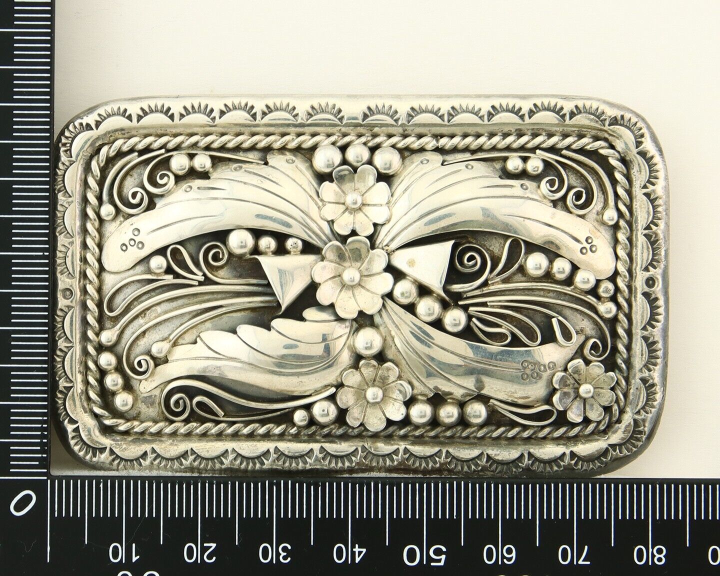 Navajo Belt Buckle 925 Sterling Silver Handmade Signed EEJ 2x3.25 in C.80's