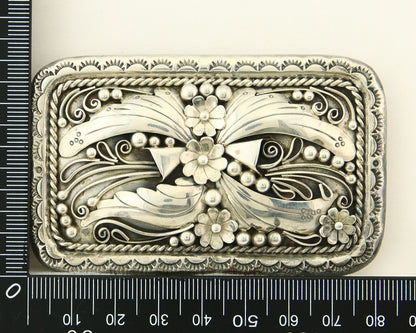 Navajo Belt Buckle 925 Sterling Silver Handmade Signed EEJ 2x3.25 in C.80's