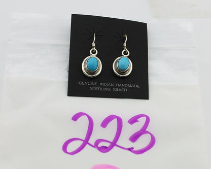 Navajo Earrings 925 Silver Sleeping Beauty Turquoise Native Artist C.80s