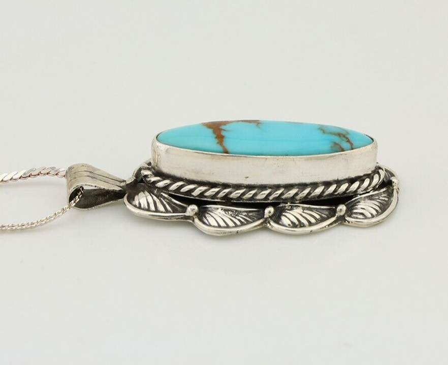 Navajo Necklace Pendant 925 Silver Turquoise Signed M C.80's