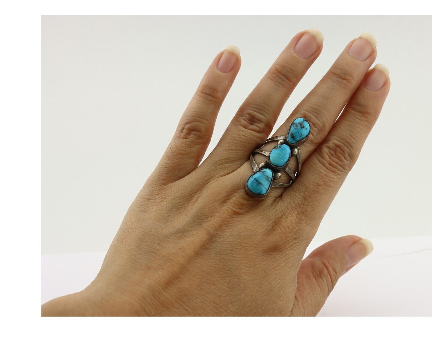 Navajo Ring 925 Silver Natural Blue Turquoise Native American Artist C.80's