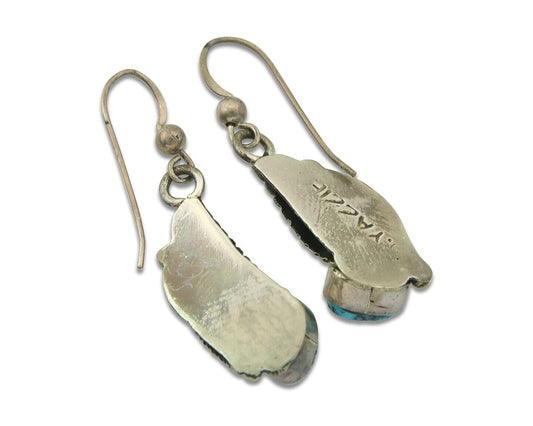 Navajo Earrings 925 Silver Natural Turquoise Artist Signed Yazzie C.80's
