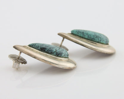 Navajo Dangle Earrings 925 Silver Natural Turquoise Signed Thomas Charay C.1988