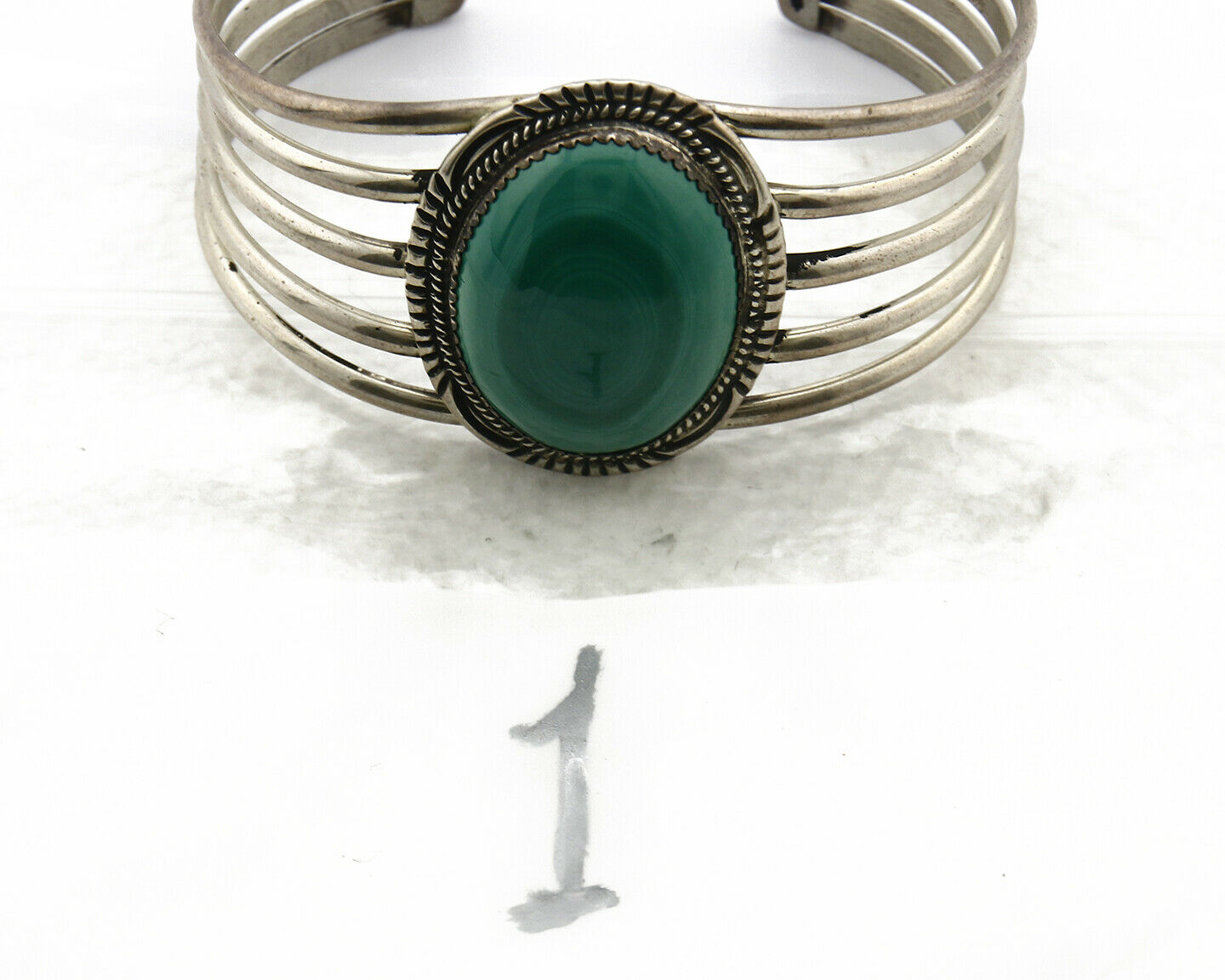 Navajo Cuff Bracelet .925 Silver Green Malachite Signed M. Begay C.80's