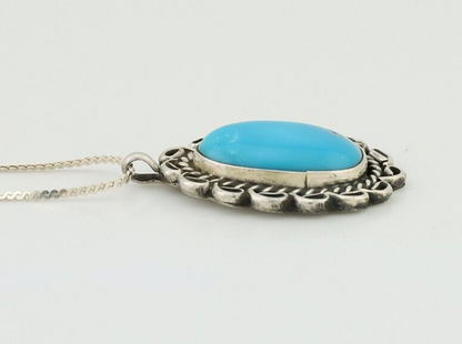 Navajo Necklace Pendant 925 Silver Turquoise Signed Robert Platero C.80's